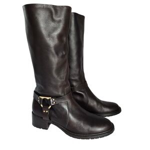 Salvatore Ferragamo Claudine Boots Women's 8B Coffee Brown Leather Equestrian
